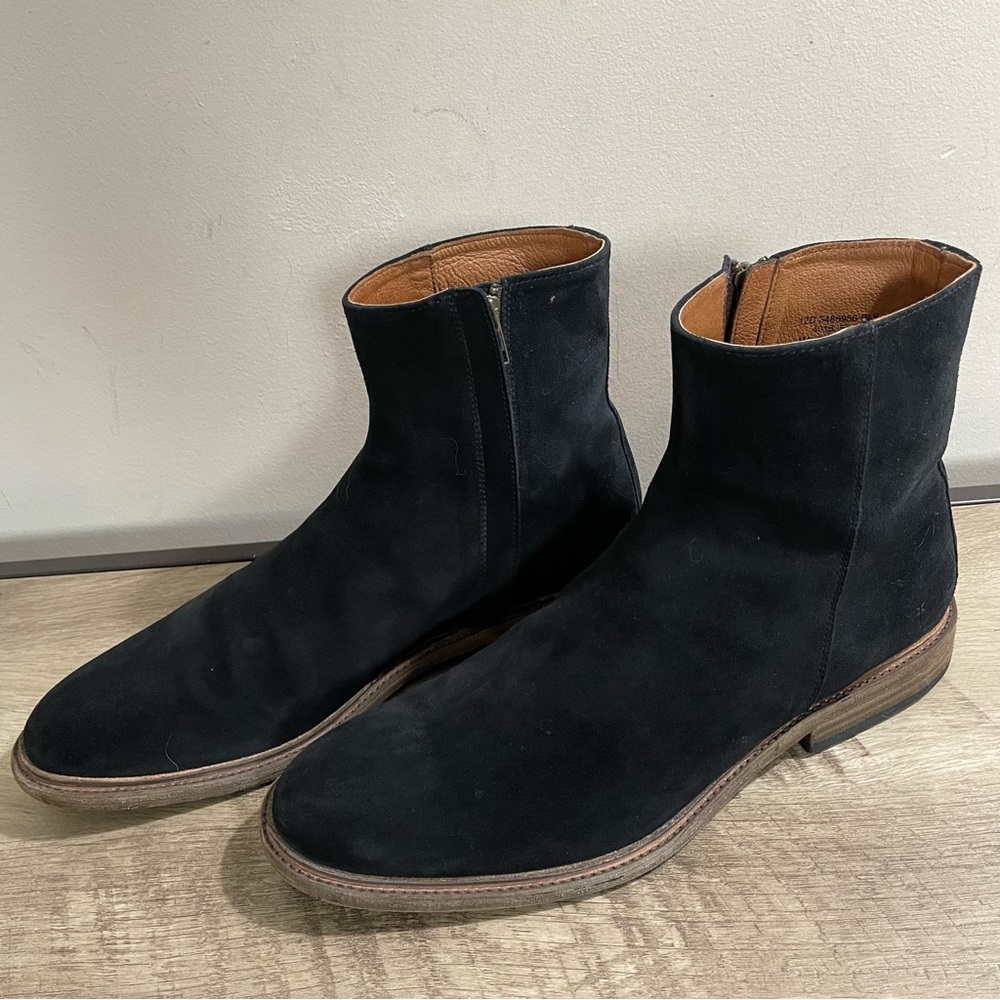 Men's FRYE Black Suede CHELSEA Side Zip ANKLE Dress BOOTS